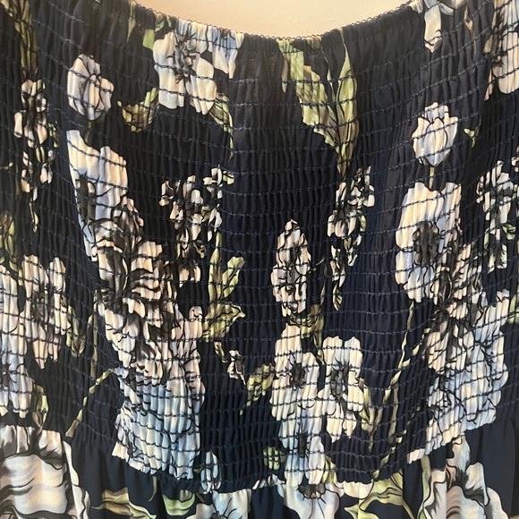 Altar'd State Navy Blue sky blue and White floral Smocked Maxi Dress - Picture 7 of 10